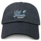 The EMB S&S Activewear Gulf Coast Fat Alberts Adult Low-Profile Cotton Twill Dad Cap is black and features embroidered "Fat Alberts RUGBY" team branding with a small rugby ball graphic above the words.