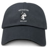The EMB S&S Activewear Northeastern University Men's Rugby Adult Low-Profile Cotton Twill Dad Cap features a black design with an embroidered husky head logo on the front.