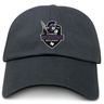 The EMB S&S Activewear Cypress Warriors Men's Rugby Adult Low-Profile Cotton Twill Dad Cap features a black design with embroidered "Cypress Warriors Men's Rugby 2024" logo, helmet, and sword on the front.
