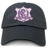 Western Carolina University Adult Low-Profile Cotton Twill Dad Cap in dark gray with an embroidered shield patch reading “Western Carolina Rugby 1990” in purple and white.