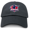 The EMB S&S Activewear Nebraska Rugby Referee Society Adult Low-Profile Cotton Twill Dad Cap features a referee silhouette and red/blue shield logo embroidered on black cotton twill.