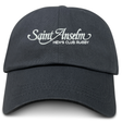The EMB S&S Activewear Saint Anselm College Club Rugby Adult Low-Profile Cotton Twill Dad Cap is black with white “Saint Anselm Men’s Club Rugby” embroidered on the front.