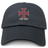 The SF CDME Rugby Adult Low-Profile Cotton Twill Dad Cap by EMB S&S Activewear features a black cotton twill construction with an embroidered team design—a bold red cross emblem accented by a small blue cross at the center and the text "CDME RUGBY" underneath. This classic dad cap combines comfort with eye-catching detail, making it the perfect choice for showing off your team pride.
