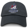 SUNY Maritime Men’s Rugby Adult Low-Profile Cotton Twill Dad Cap in dark gray, featuring an embroidered logo with a large letter M over an anchor and the text “MARITIME RUGBY.”