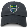 The Kingwood Rugby Adult Low-Profile Cotton Twill Dad Cap by EMB S&S Activewear features a colorful embroidered Kingwood Rugby crest on the front, with "EST 2004" on a banner above the shield.