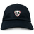 The EMB S&S Activewear Loudoun Adult Low-Profile Cotton Twill Dad Cap is black with the Loudoun County Rugby logo and a stylized dragon embroidered on the front.
