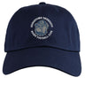 The EMB S&S Activewear Georgetown University RFC Adult Low-Profile Cotton Twill Dad Cap is a navy blue cap with the Rugby Football Club logo and an embroidered bulldog graphic on the front.