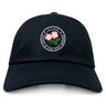 Sure! Here’s a rewritten version using your product data: The Society of Iowa Rugby Referees Adult Low-Profile Cotton Twill Dad Cap by EMB S&S Activewear features black cotton twill construction, a circular embroidered patch with pink flowers and green leaves, surrounded by the text “S.T.I.R.” and “The Book of Iowa Rugby Freestyles,” and is finished with classic embroidered team branding.