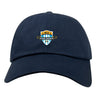 The Milwaukee Beer Barons RFC Adult Low-Profile Cotton Twill Dad Cap by EMB S&S Activewear in navy blue features a front embroidered "MKE Beer Barons" shield logo.
