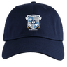 The EMB S&S Activewear Milwaukee Barbarians Rugby Adult Low-Profile Cotton Twill Dad Cap features embroidered team branding with the shield logo, rugby ball, wheat stalks, and MMXII in navy blue.
