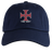 The SF CDME Rugby Adult Low-Profile Cotton Twill Dad Cap by EMB S&S Activewear features a navy blue cotton twill construction and classic dad cap styling, with an embroidered red cross emblem and "CDUL RUGBY" text centered on the front.