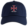 The SF CDME Rugby Adult Low-Profile Cotton Twill Dad Cap by EMB S&S Activewear features a navy blue cotton twill construction and classic dad cap styling, with an embroidered red cross emblem and "CDUL RUGBY" text centered on the front.