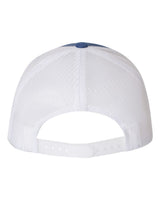 Back view of the EMB S&S Activewear Nations of Rugby France Retro Trucker Cap in white, featuring a mesh snapback design with an adjustable plastic snap closure—ideal for fans of vintage French rugby style.