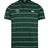 The Woodlands Youth Wolfpack Fundamental Yarn-Dye Stripe Polo by EMB Canterbury features green and white horizontal stripes, two chest embroidered logos, and a classic three-button placket.