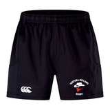 The Ventura Outlaws Rugby Advantage Short 2.0 by Canterbury, featuring the "Ventura Outlaws Rugby" logo on the right leg and the 'CCC' logo on the left leg, offers ultimate performance for athletes. These sustainable sportswear items by EMB Canterbury seamlessly combine durability and comfort.