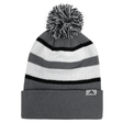 An Augusta Sportswear Hooped Knit Fold Over Pom-Pom Beanie made of acrylic fabric.
