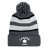 Nations of Rugby Canada Hooped Pom-Pom Beanie from EMB Augusta, featuring Canadian rugby logo.