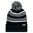 A black and gray contrast striped Hooped Knit Fold Over Pom-Pom Beanie made with acrylic fabric by Augusta Sportswear.