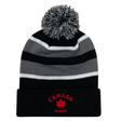 Striped acrylic fabric Nations of Rugby Canada Hooped Pom-Pom beanie with a EMB Augusta logo.