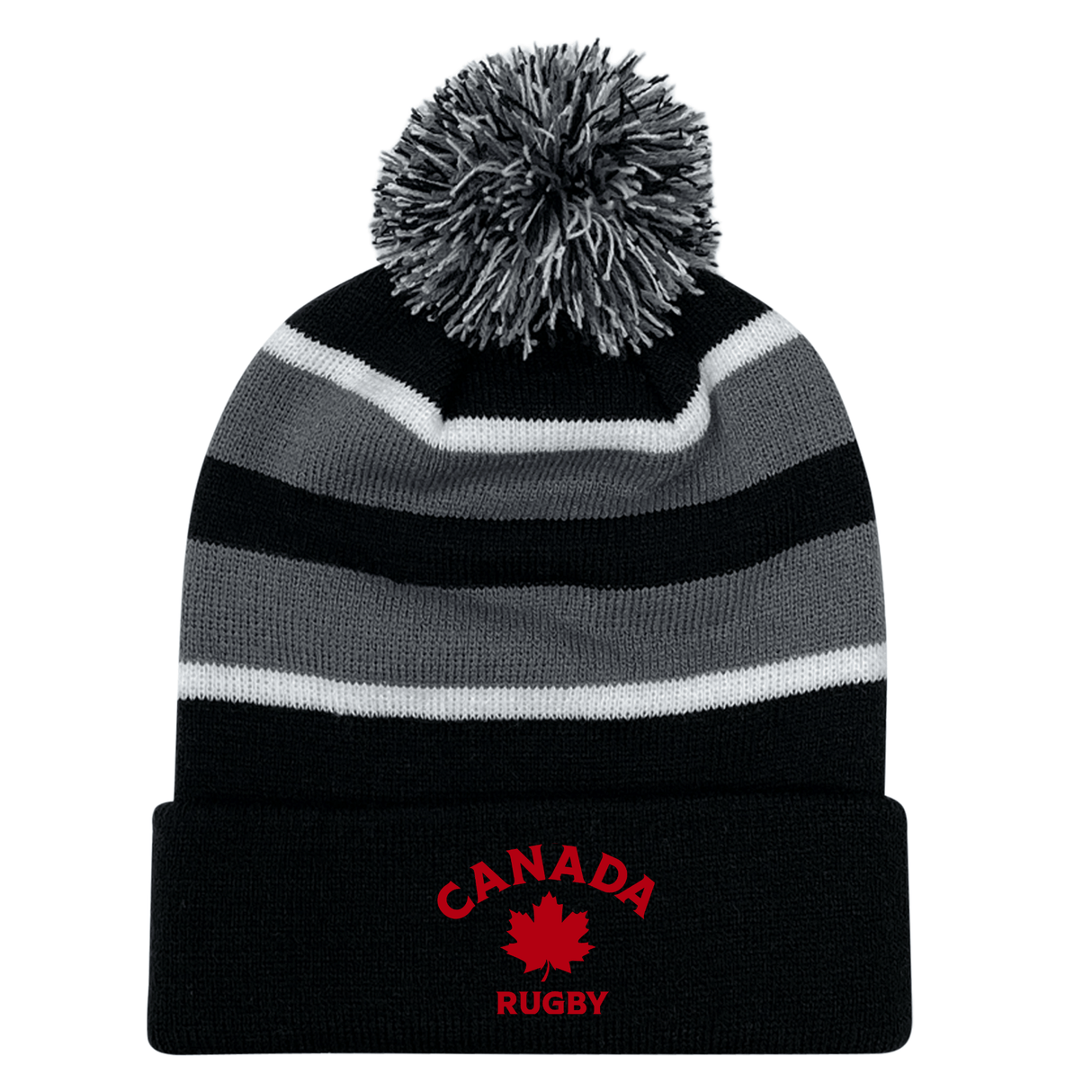 Striped acrylic fabric Nations of Rugby Canada Hooped Pom-Pom beanie with a EMB Augusta logo.
