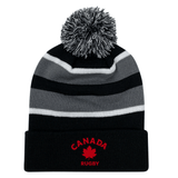 Striped acrylic fabric Nations of Rugby Canada Hooped Pom-Pom beanie with a EMB Augusta logo.