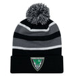 Show your team pride with the EMB Augusta Birmingham Vulcans Rugby Hooped Pom-Pom Beanie, featuring black, gray, and white stripes and an embroidered crest on the front cuff.