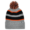 This Hooped Knit Fold Over Pom-Pom Beanie by Augusta Sportswear features contrast stripes and is made of acrylic fabric.