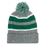 An Augusta Sportswear Hooped Knit Fold Over Pom-Pom Beanie in a stylish contrast stripe design made from acrylic fabric.