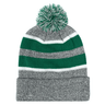 An Augusta Sportswear Hooped Knit Fold Over Pom-Pom Beanie in a stylish contrast stripe design made from acrylic fabric.