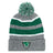 The EMB Augusta Birmingham Vulcans Rugby Hooped Pom-Pom Beanie in gray, green, and white features a "Birmingham Rugby Est 1967" cuff badge—perfect for Vulcans rugby fans.