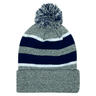 A Hooped Knit Fold Over Pom-Pom Beanie made of acrylic fabric by Augusta Sportswear.