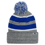 A Hooped Knit Fold Over Pom-Pom Beanie made with acrylic fabric, by Augusta Sportswear.
