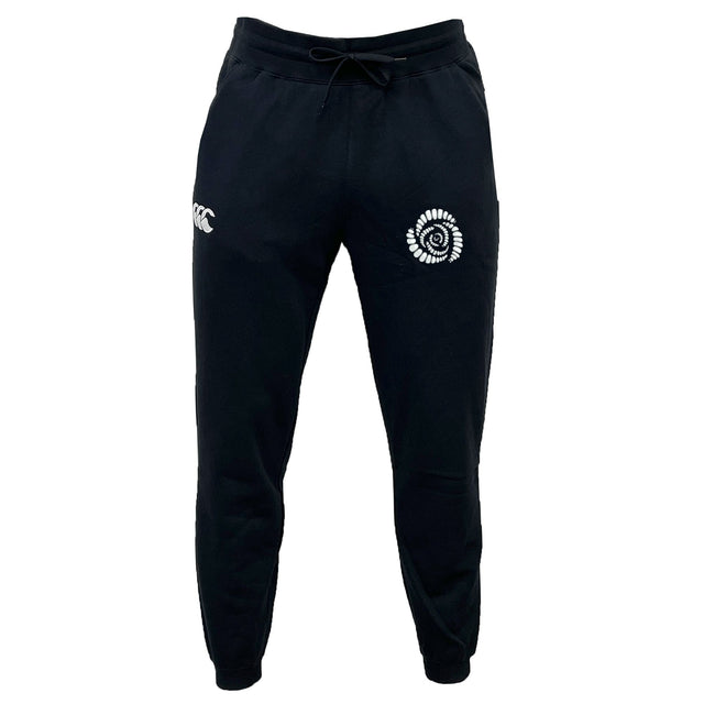 Missoula All-Maggots Women's Leisure Sweatpant by EMB Canterbury, black jogger pants with a drawstring waist styled after classic Canterbury sweatpants, showcasing white EMB Canterbury logos on both sides near the pockets; presented against a white background.