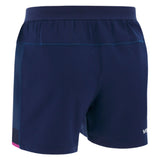 The Scotland SRU 25/26 Matchday Home Shorts by Macron feature an elastic waistband and a small white logo near the left hem, inspired by classic Scotland Rugby shorts.