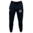 The Missoula All-Maggots Leisure Sweatpant by EMB Canterbury features a classic black design with a drawstring waist and two white embroidered logos—one on each thigh. Made from soft, sustainable fleece material, these sweatpants offer both comfort and style.