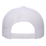 Back view of the S&S Activewear Retro Trucker Cap highlighting its white mesh and adjustable snapback closure.