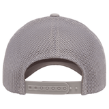 Back view of the S&S Activewear Retro Trucker Cap in gray, featuring mesh panels and an adjustable snapback closure.