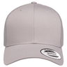 The S&S Activewear Retro Trucker Cap features a plain light gray front, mesh sides, a sticker on the brim, and a classic snapback closure, displayed from the front.