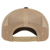 Back view of the S&S Activewear Retro Trucker Cap with tan mesh and an adjustable snapback closure for a custom fit.