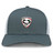 The Loudoun Retro Trucker Cap by EMB S&S Activewear features a gray and white design, an embroidered "Loudoun County Rugby" dragon on the front, and a snapback closure for adjustable fit.
