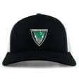 The Birmingham Rugby Retro Trucker Cap by EMB S&S Activewear is a black and white snapback featuring the team logo with a lightning bolt, torch, and "Est 1967" embroidered on the front.