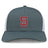 The St. Ignatius Rugby Retro Trucker Cap by EMB S&S Activewear features a gray and white design with a bold red "S" and "RUGBY" embroidered on the front, plus an adjustable snapback closure for comfort.