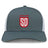 The EMB S&S Activewear San Diego Legion Rugby Academy Retro Trucker Cap is gray and white with a red and white "Legion SD" embroidered design on the front.