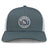 The Mudsock Rugby Retro Trucker Cap by EMB S&S Activewear is a gray and white cap with a circular "Mudsock Youth Rugby" embroidered patch on the front and classic snapback closure.