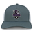 The Cypress Warriors Men's Rugby Retro Trucker Cap by EMB S&S Activewear features a gray and white design with an embroidered 2024 logo—warrior helmet, sword, Texas outline—and an adjustable snapback closure.