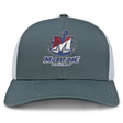 SUNY Maritime Men’s Rugby Retro Trucker Cap in grey with a white mesh back and an embroidered Maritime Rugby logo on the front.