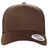 A brown S&S Activewear Retro Trucker Cap with a mesh back, snapback closure, and brim sticker, shown from the front.