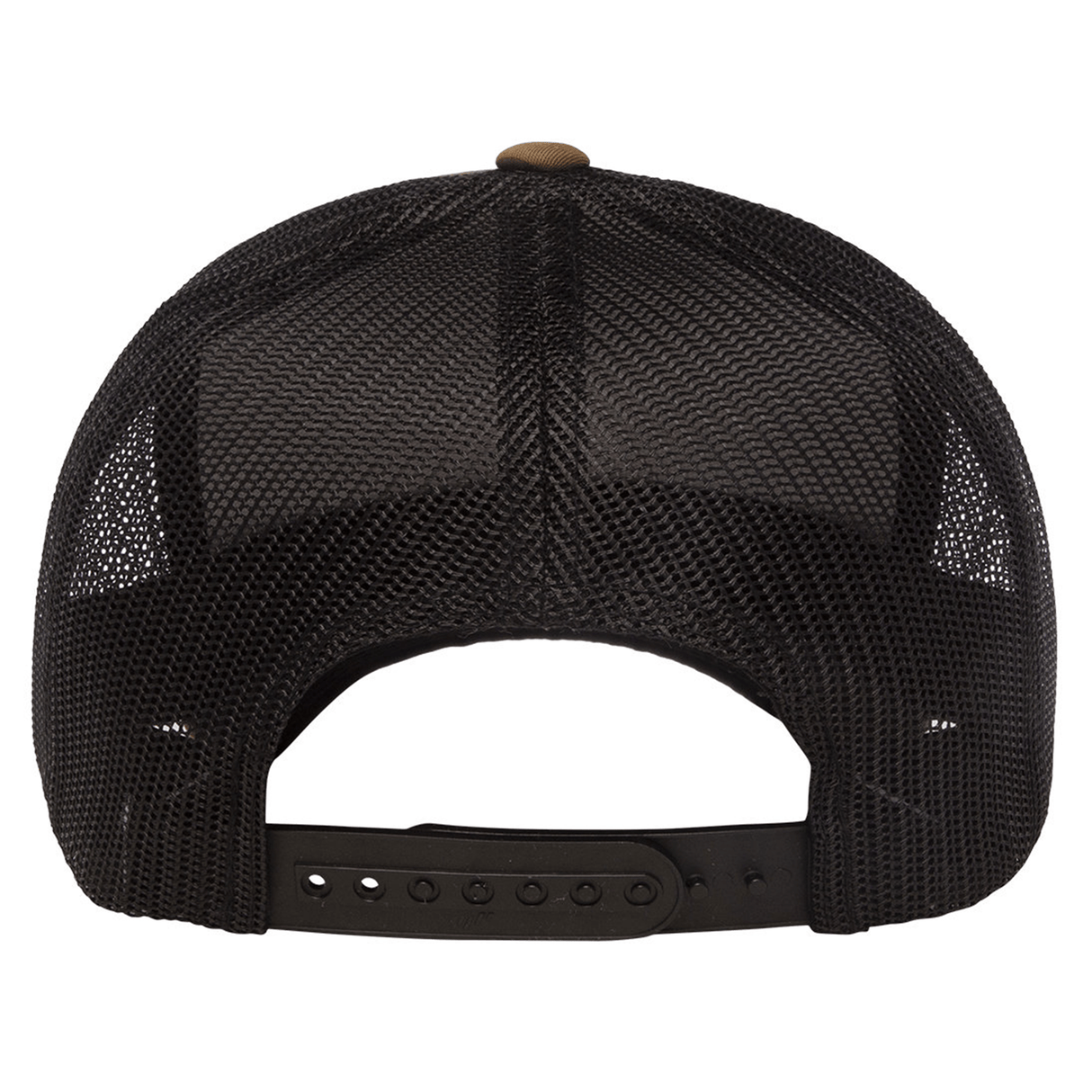 Back view of the S&S Activewear Retro Trucker Cap with black mesh and adjustable snapback closure.