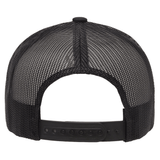 Back view of the S&S Activewear Retro Trucker Cap in black mesh, featuring an adjustable snapback closure for a classic look.