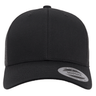 Front view of a black S&S Activewear Retro Trucker Cap featuring a mesh back, snapback closure, and a "The Classic Snapback" sticker on the brim.